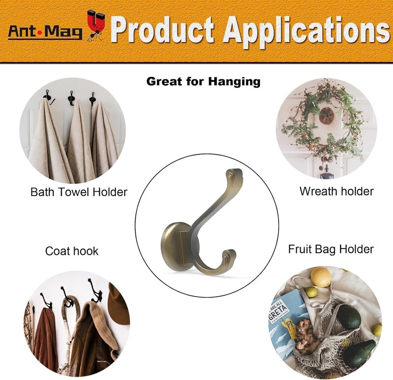 Ant Mag Magnet Hooks Heavy Duty 140lbs Neodymium Magnet Metal Wall Hooks for Hanging Coats Robes Backpacks Bags Hats Keys Mugs Cups Towels Bronze - Image 5